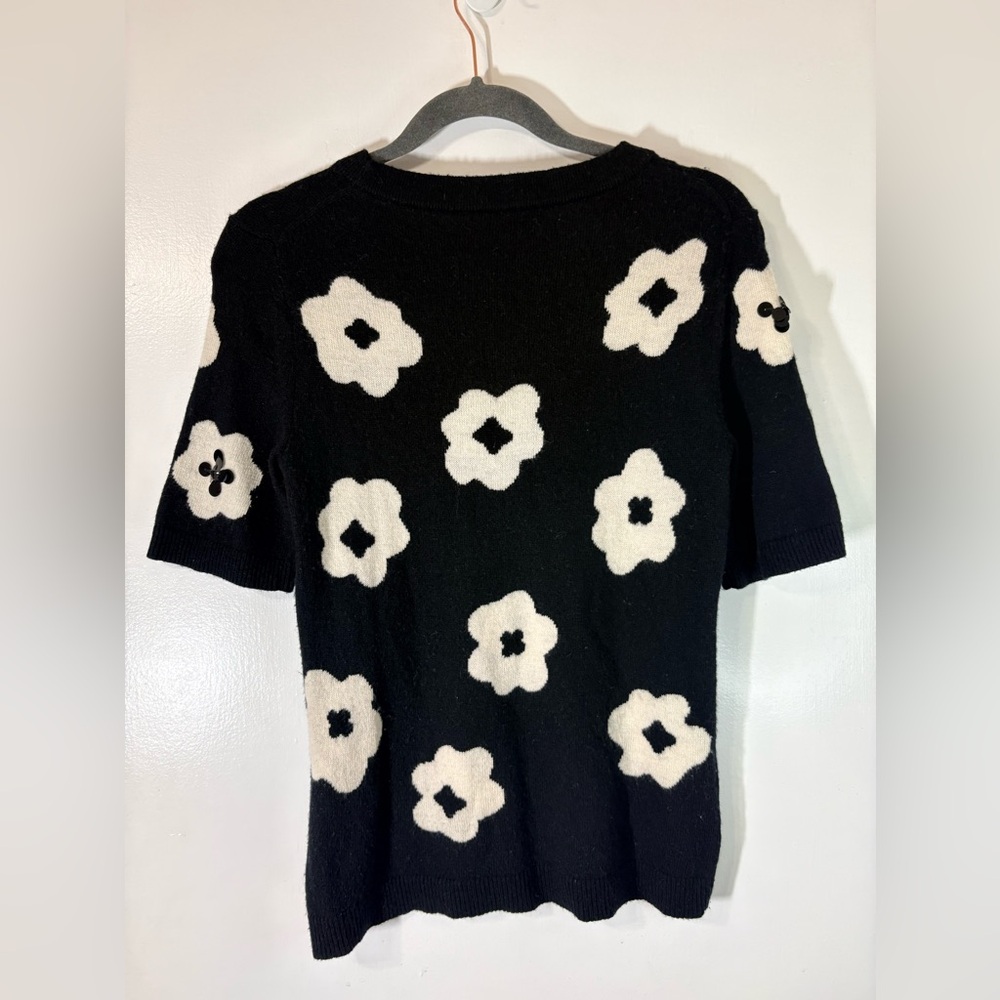 Kate Spade New York Black & White Floral And Sequin Wool Blend Sweater Sz Small - Picture 7 of 11
